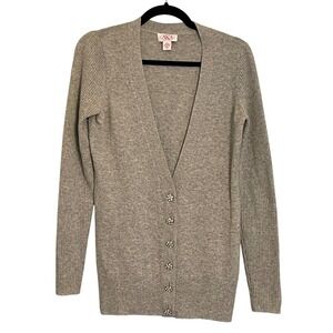 AKA New York 100% Cashmere Cardigan Rhinestone Buttons Grey Small‎